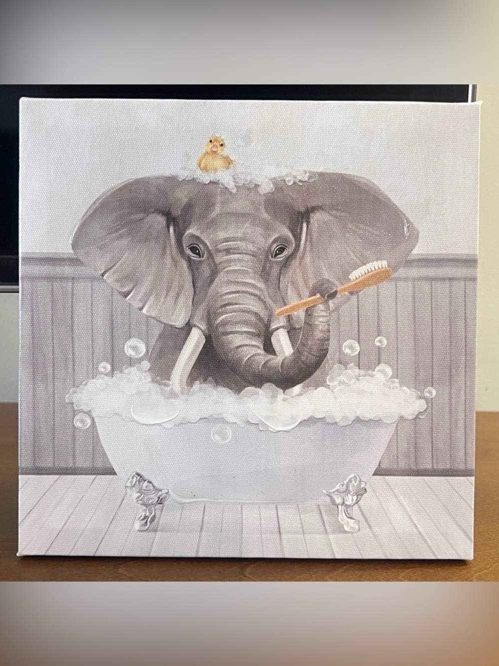 Elephant in Bathtub Canvas Art